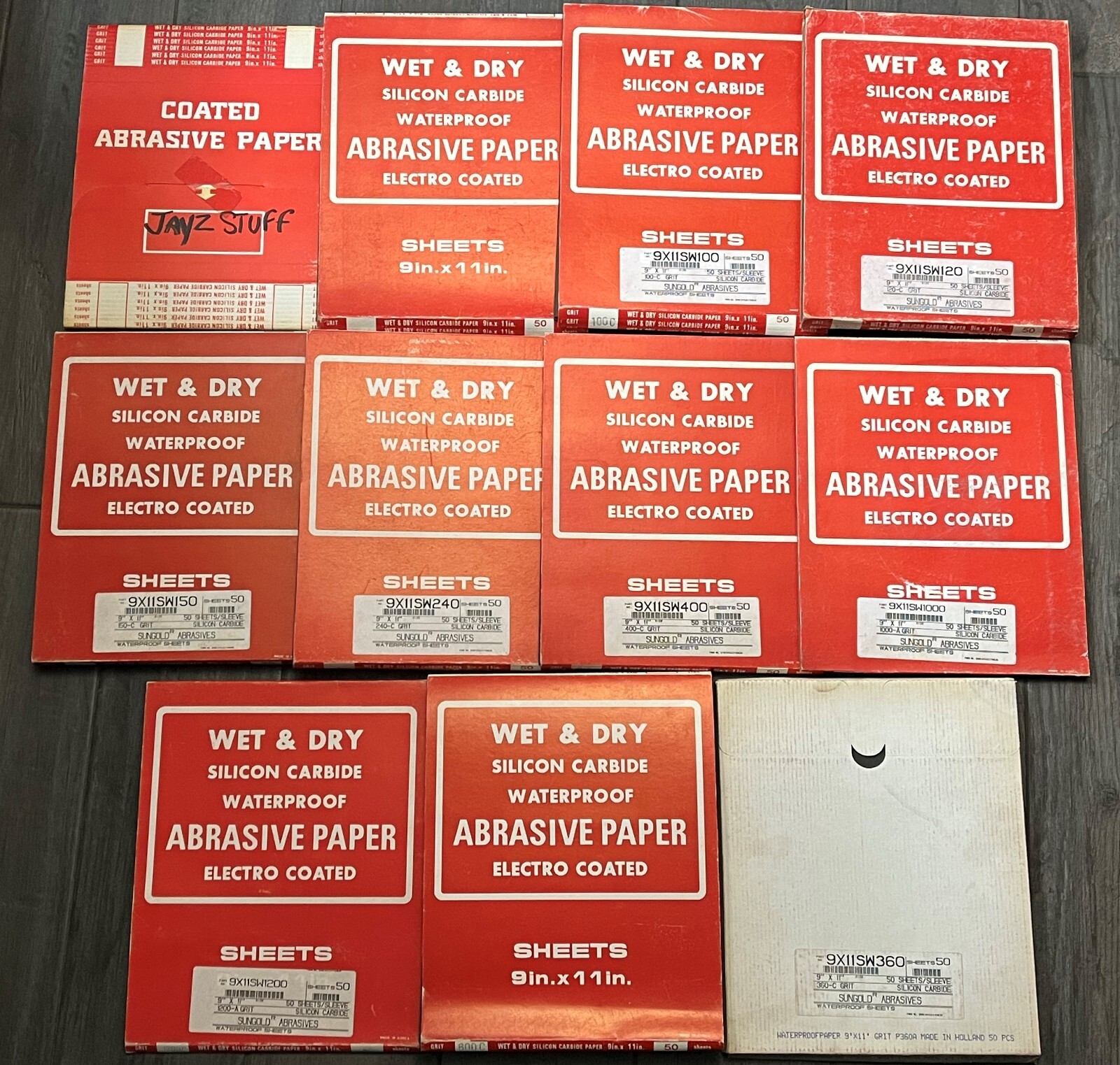 Sungold Abrasives 11 Abrasive Paper Packages - Wet & Dry Silicon Carbide Coated Sungold Abrasives 11 Abrasive Paper Packages - Wet & Dry Silicon Carbide Coated