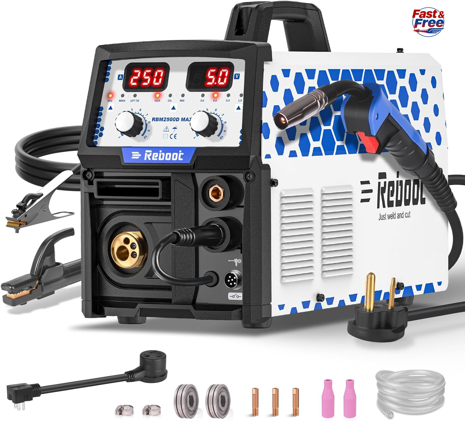 RBM2500D MAX 250A 5-in-1 Multi-Process Welder Dual Voltage w/ Spool Gun RBM2500D MAX 250A 5-in-1 Multi-Process Welder Dual Voltage w/ Spool Gun