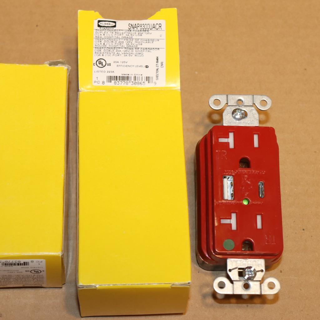 Lot of 3 Hubbell 20A Hospital Grade Duplex USB Charger SNAP8300UACR Lot of 3 Hubbell 20A Hospital Grade Duplex USB Charger SNAP8300UACR