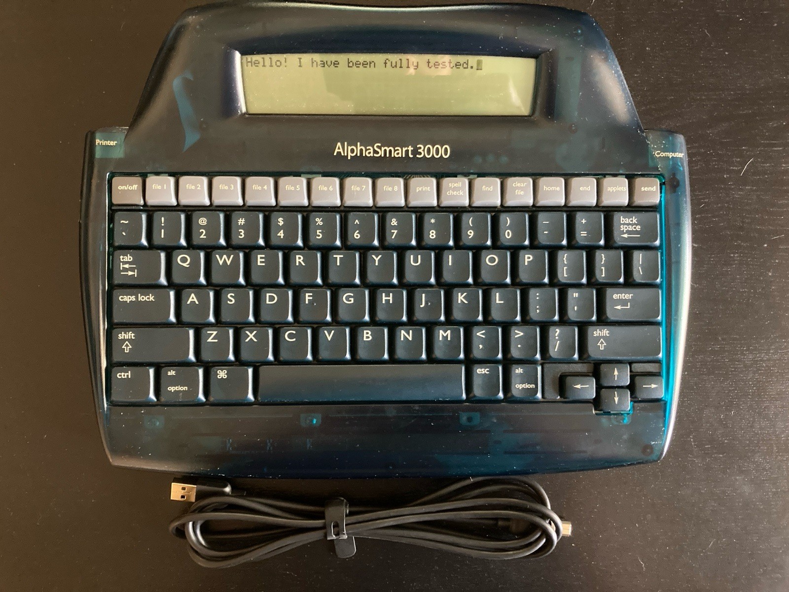 AlphaSmart 3000 word processor w/USB cable & batteries, fully tested & working AlphaSmart 3000 word processor w/USB cable & batteries, fully tested & working