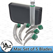 NEW ORIGNAL FIBER OPTIC Laryngoscope Mac Set of 5 BLADE & HANDLES EMT Anesthesia picture