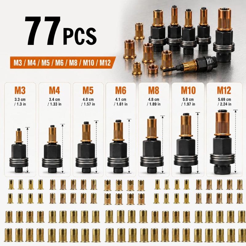 Carbon Steel Hand Riveter kit, Rivet Nut Tool Set, Rivet Nut Mandrel Set M3-M12 Carbon Steel Hand Riveter kit, Rivet Nut Tool Set, Rivet Nut Mandrel Set M3-M12