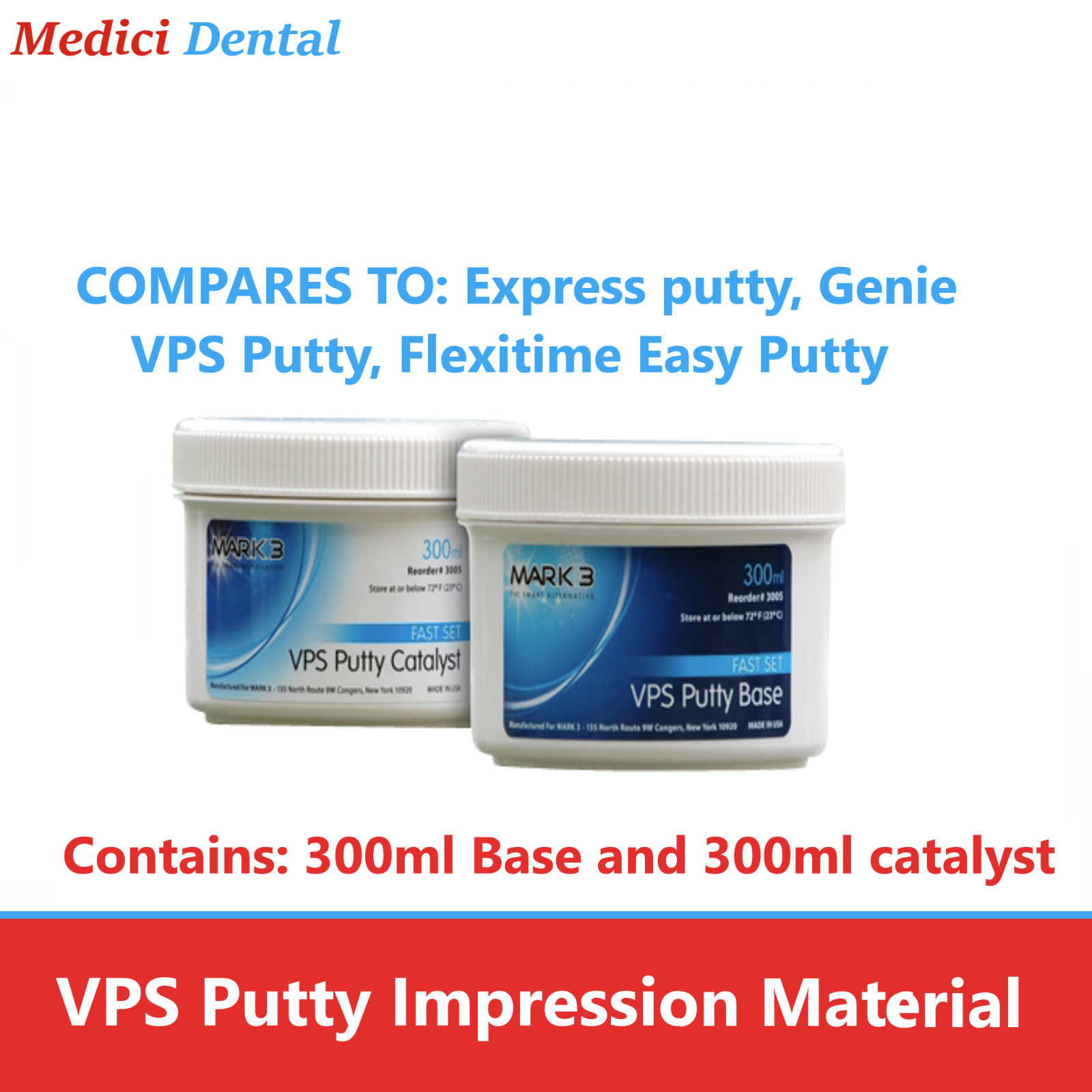 Dental VPS Putty Set VPS Impression Material Base or Catalyst 600 ml, Made in US