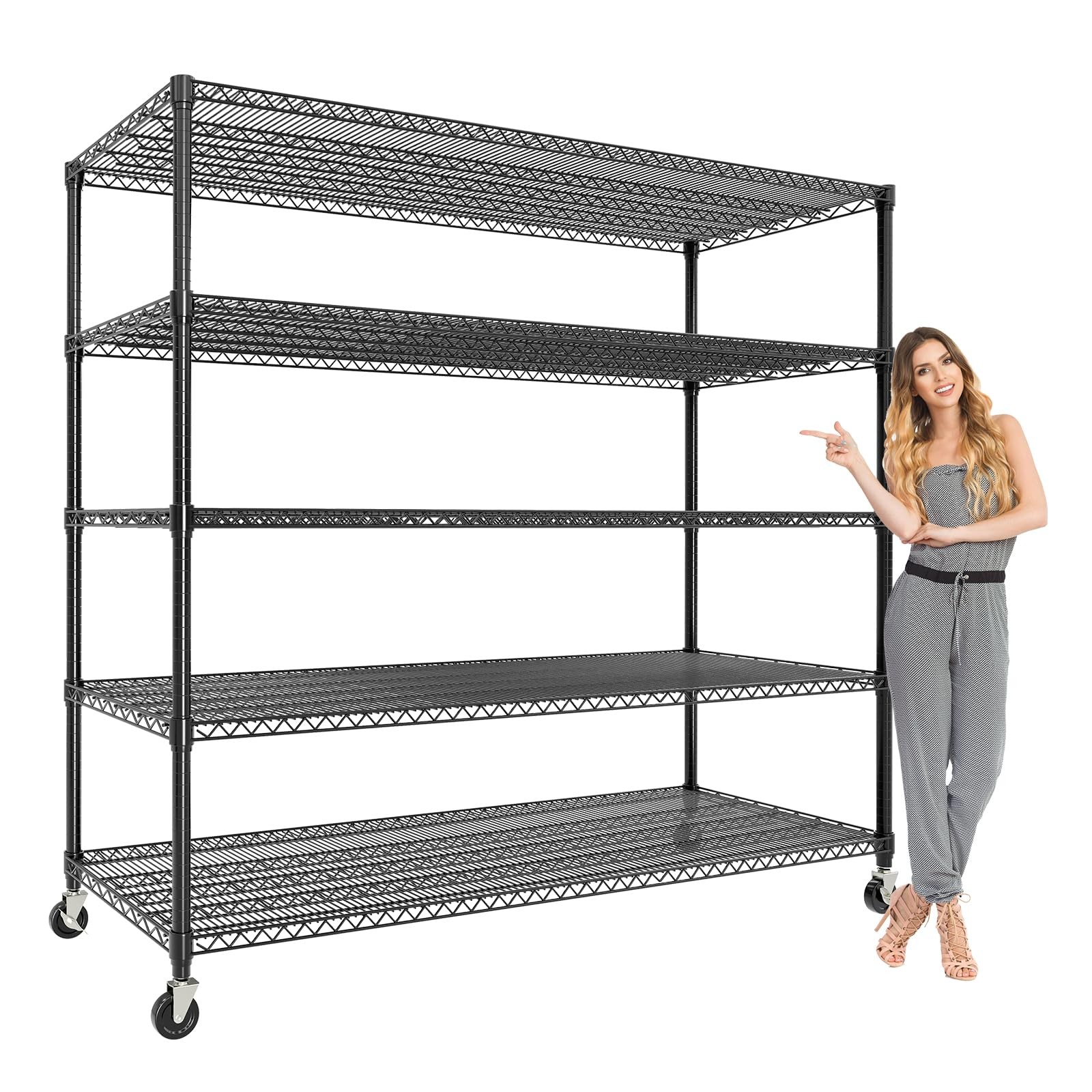 4-Tier Carbon Steel Wire Shelving Unit, Rolling Industrial Storage Rack w/Wheels 4-Tier Carbon Steel Wire Shelving Unit, Rolling Industrial Storage Rack w/Wheels