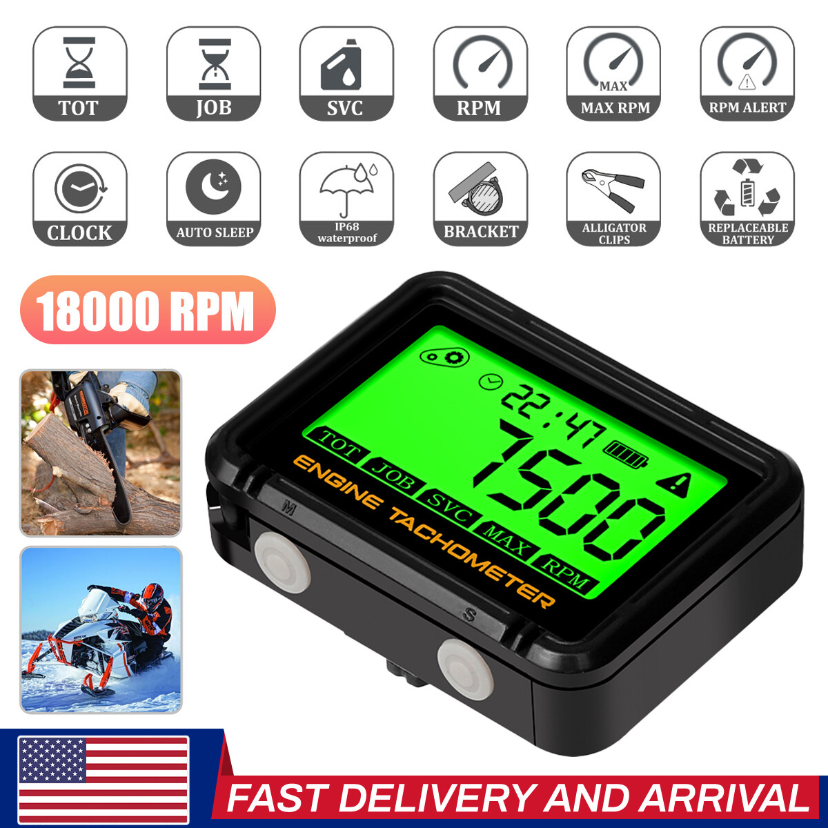 LCD Digital Engine Hour Meter Inductive Tachometer Gauge For Motorcycle Car Boat LCD Digital Engine Hour Meter Inductive Tachometer Gauge For Motorcycle Car Boat
