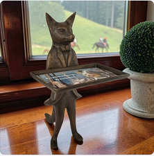 Vintage 1994 Cast Bronze Fox Butler Business Card Holder Desk Valet Tray picture