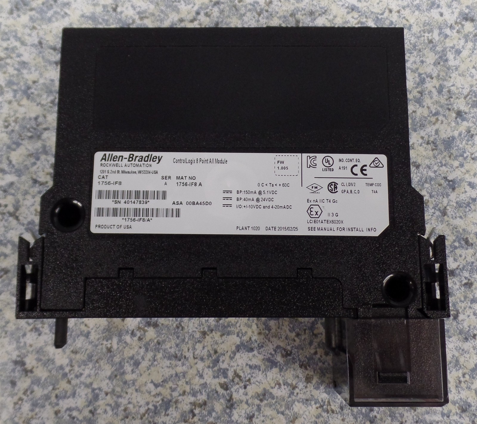 ALLEN BRADLEY 1756-IF8 Ser A FW 1.005 ControlLogix 8 Point A/I Module NEW OB ALLEN BRADLEY 1756-IF8 Ser A FW 1.005 ControlLogix 8 Point A/I Module NEW OB