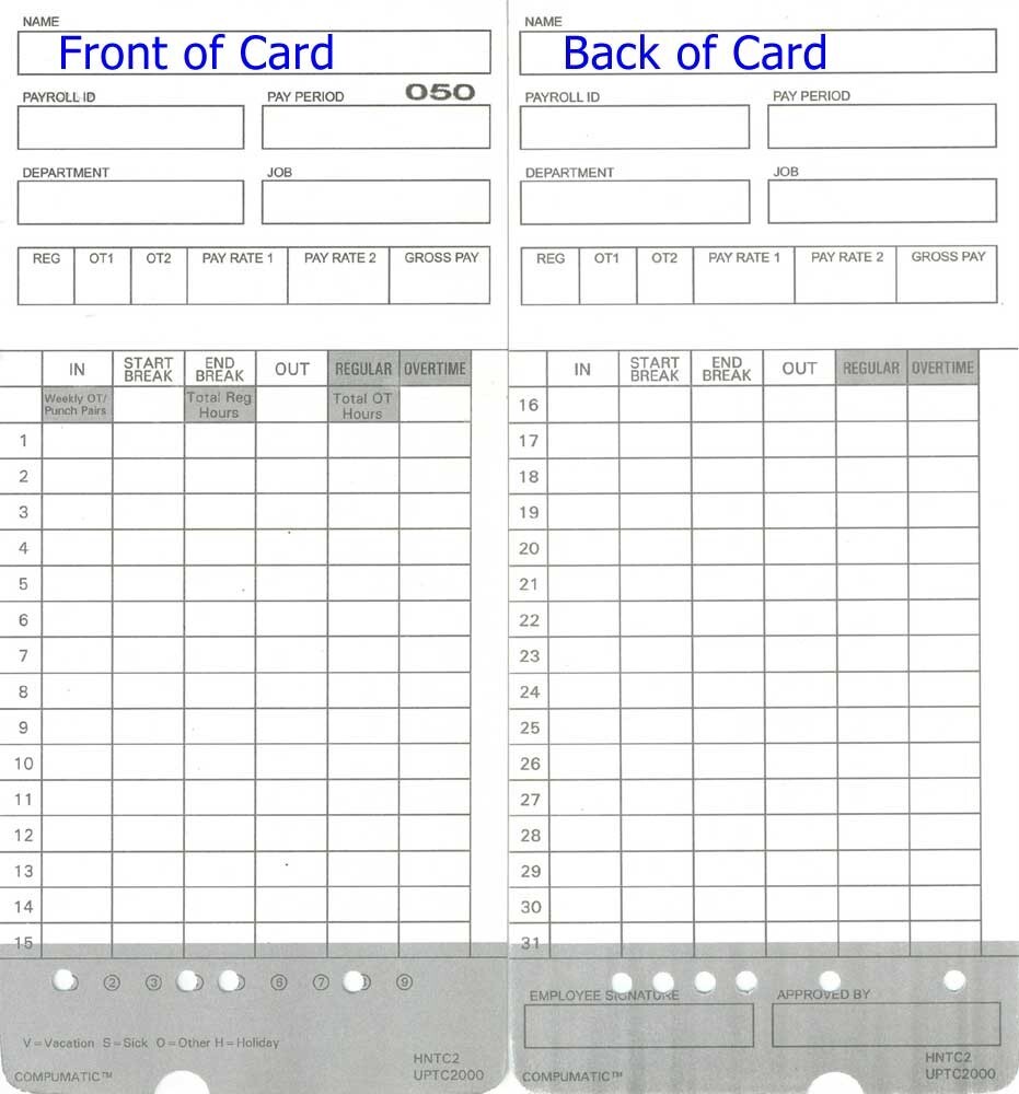400 uPunch HN4000 Time Clock Cards HNTC2 uPTC2000 HN2000 HN2500 HN4500