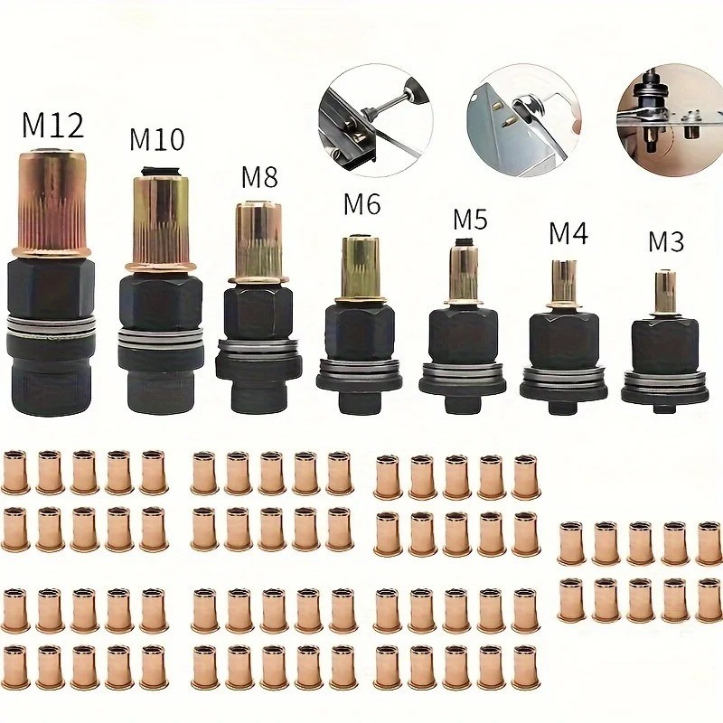Rivet Nut Mandrel Set M3-M12, 77PCS Carbon Steel Rivnut Kit Rivet Nut Mandrel Set M3-M12, 77PCS Carbon Steel Rivnut Kit