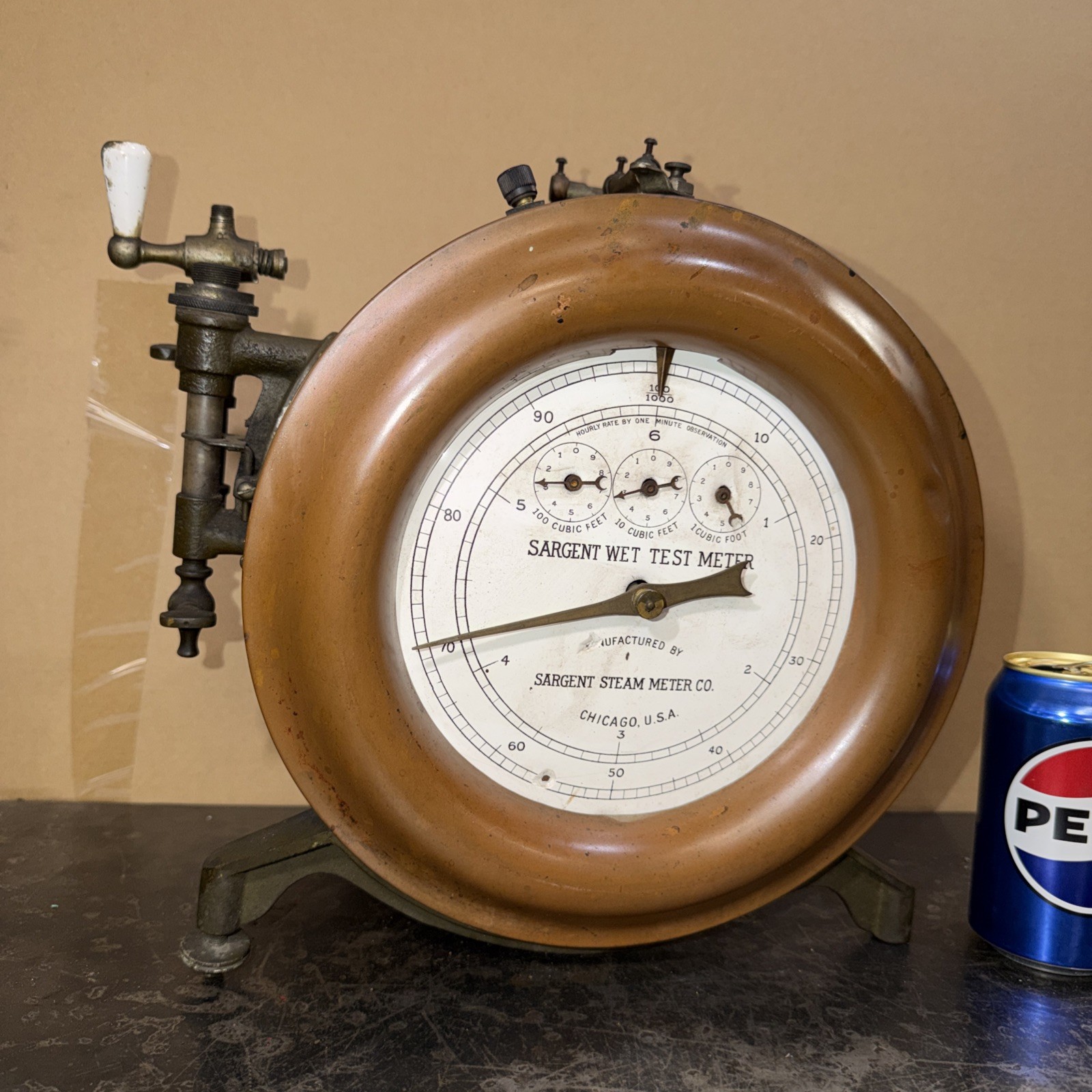 Antique Vintage Scientific Sargent Wet Test Meter Gas Volume Measuring Tool Antique Vintage Scientific Sargent Wet Test Meter Gas Volume Measuring Tool