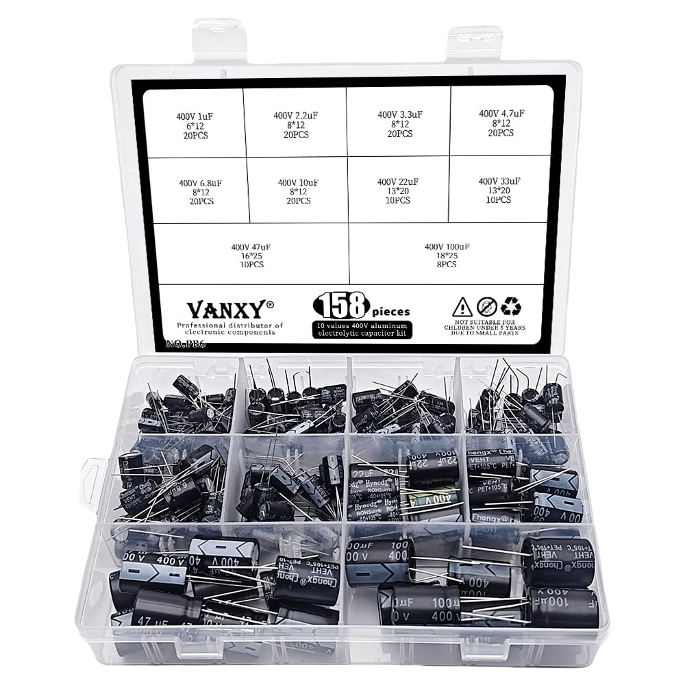 400V 10Values Electrolytic Capacitor Assortment 158Pcs Kit 1Uf to 100Uf......
