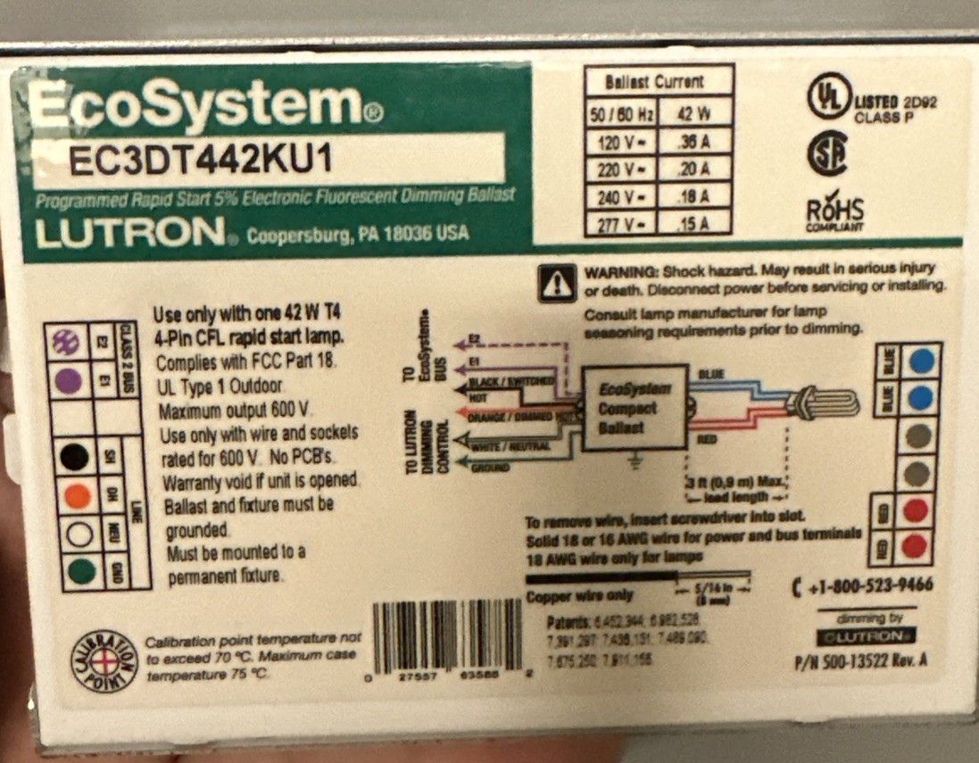 Lutron EC3DT442KU1 Dimming Ballast Lutron EC3DT442KU1 Dimming Ballast