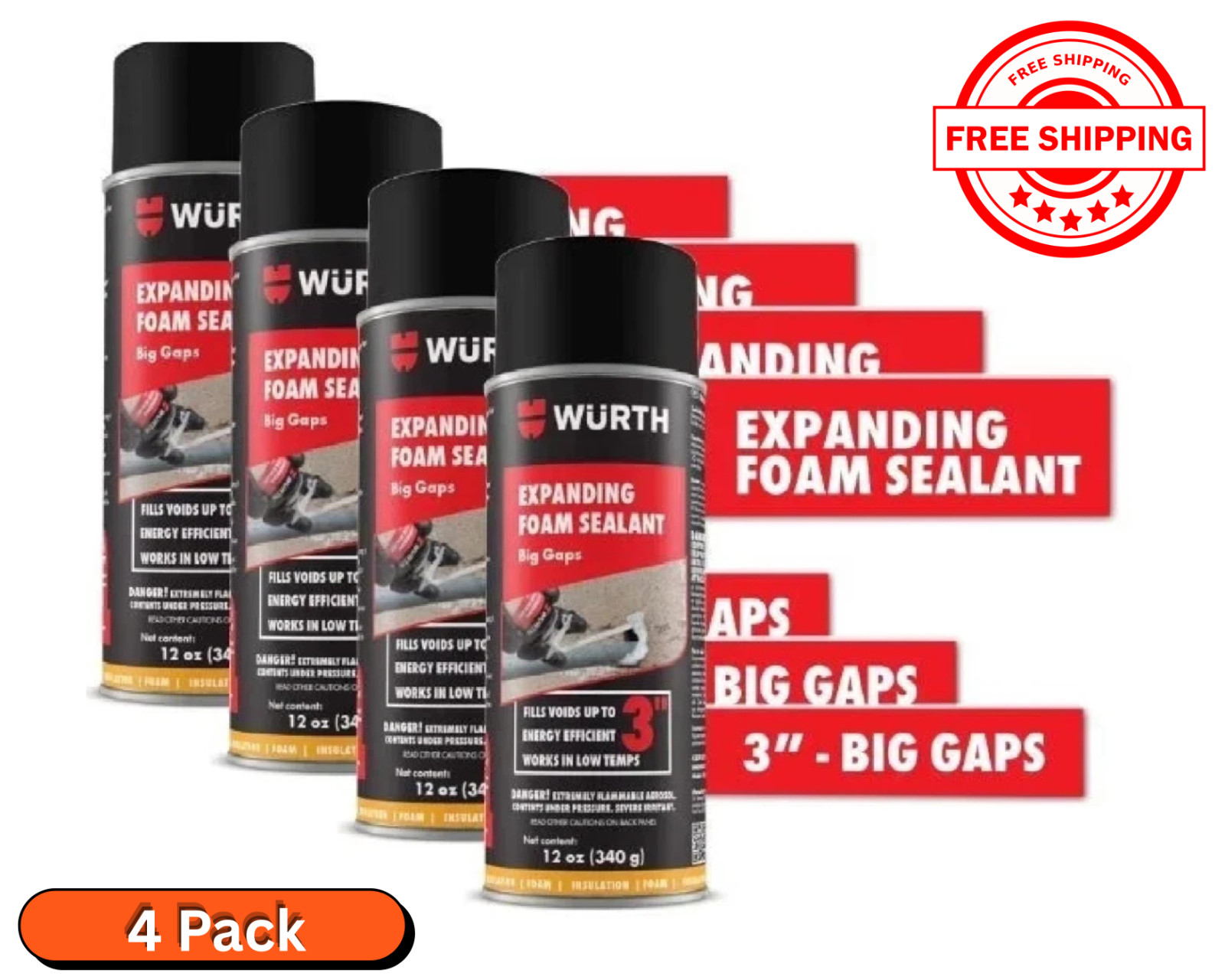 (4 Pack) Big Gaps Expanding Insulating Spray Foam Sealant, up to 3-in, 12oz Can (4 Pack) Big Gaps Expanding Insulating Spray Foam Sealant, up to 3-in, 12oz Can