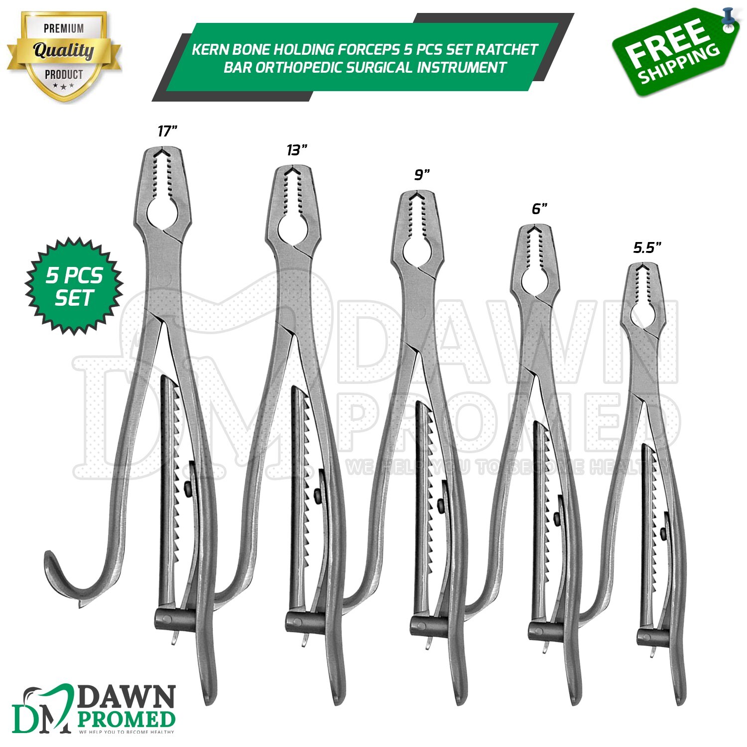 Kern Bone Holding Forceps 5 Pcs Set Ratchet Bar Orthopedic Instrument German Gr Kern Bone Holding Forceps 5 Pcs Set Ratchet Bar Orthopedic Instrument German Gr