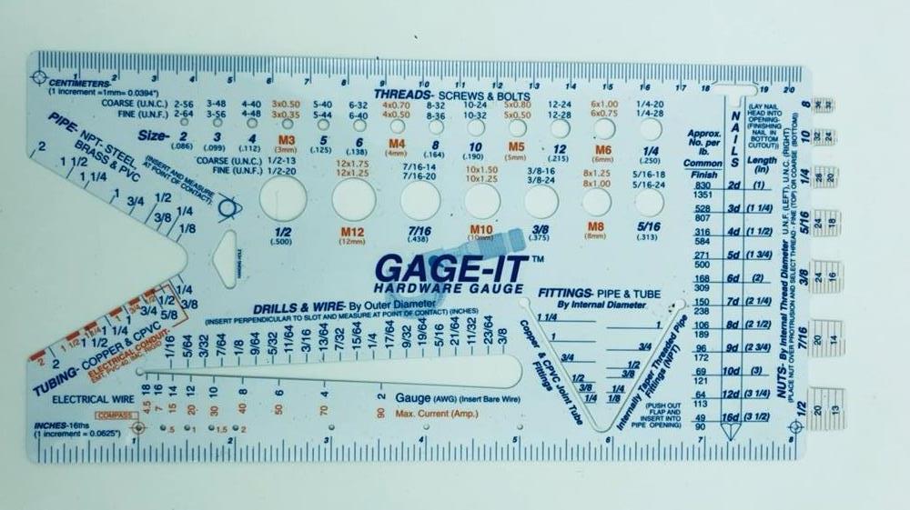 NEW GAGE-IT Hardware Gauge Measuring Tool For Pipe, Threads, Wire, Drills & More