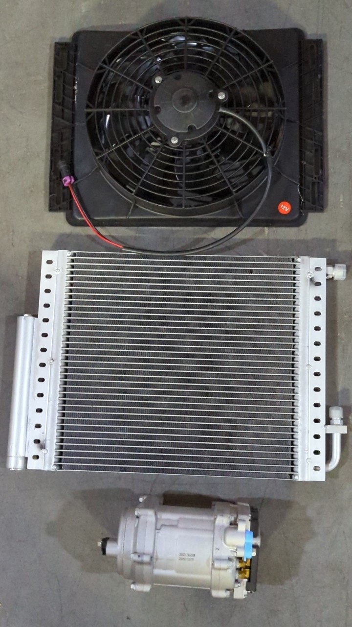 Universal 12V Automotive Air Conditioning Kit Compressor Condenser Fan Hoses