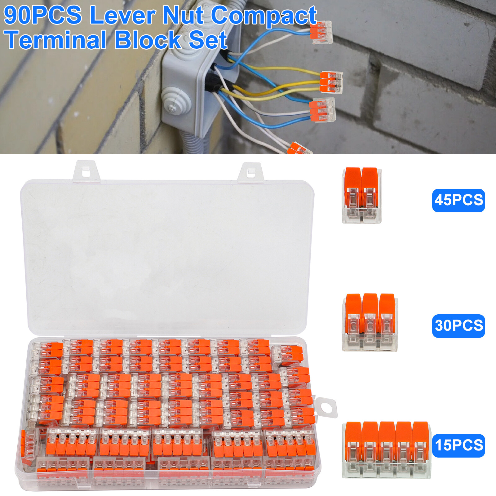 90Pcs For Wago 221 Lever Nuts Compact Splicing Wire Connectors - 2/3/5 Terminal 90Pcs For Wago 221 Lever Nuts Compact Splicing Wire Connectors - 2/3/5 Terminal