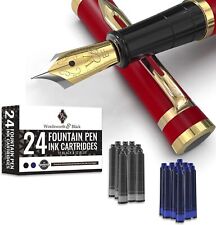 Fountain Pen Set, Extra Fine Nib, 24 Ink,  Converter, Gift Case  [Crimson Red] picture