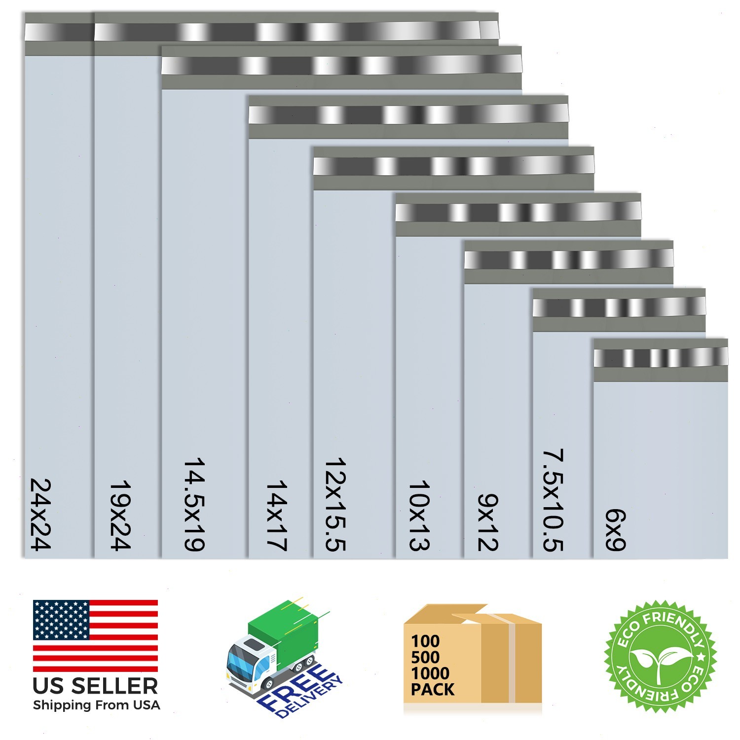 Poly Mailers Shipping Bags - 6x9 7.5x10.5 9x12 10x13 12x15.5 14x17 19x24 24x24 Poly Mailers Shipping Bags - 6x9 7.5x10.5 9x12 10x13 12x15.5 14x17 19x24 24x24