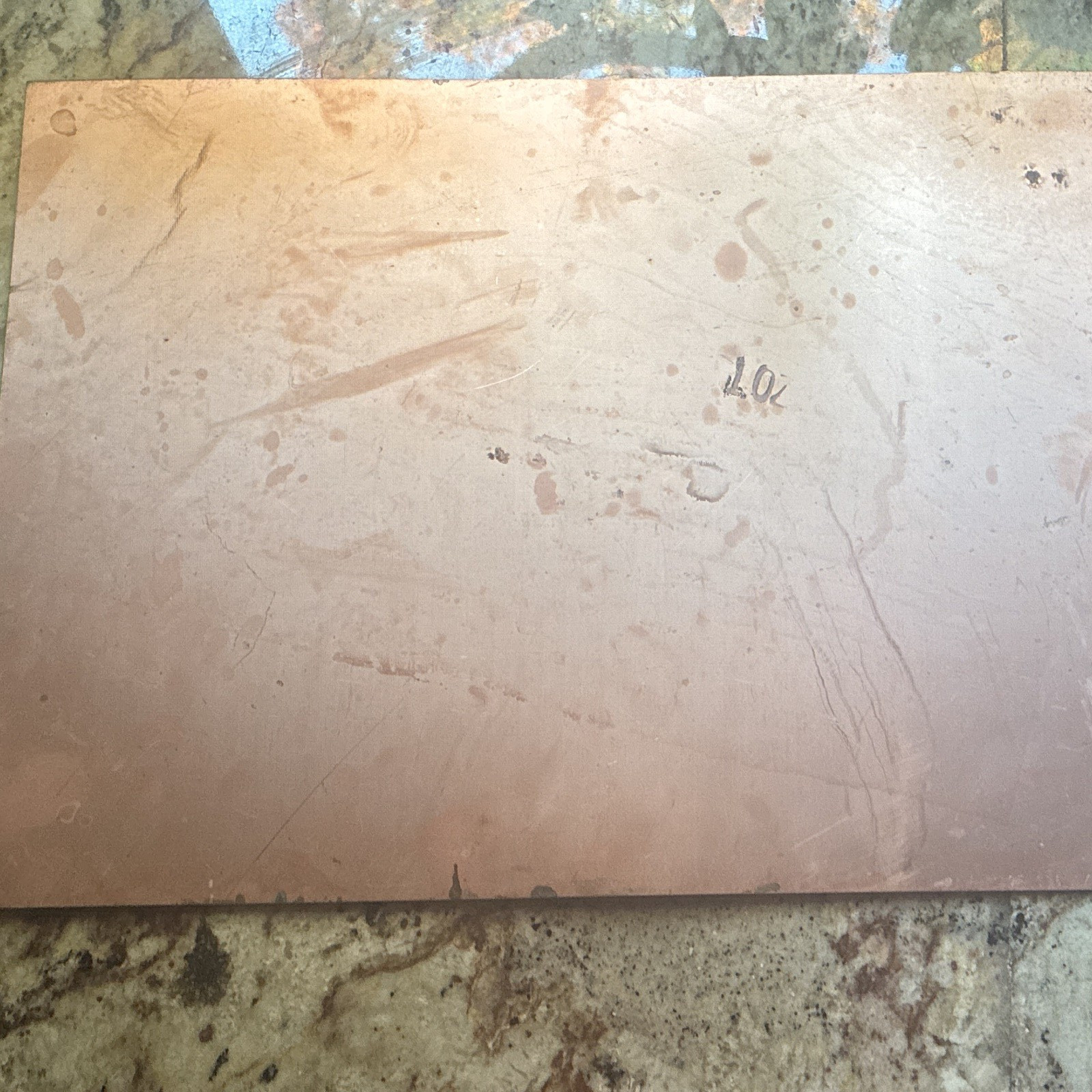 1oz Copper Metal Sheet size is 16x12. we have a lot of unused with some tarnish 1oz Copper Metal Sheet size is 16x12. we have a lot of unused with some tarnish