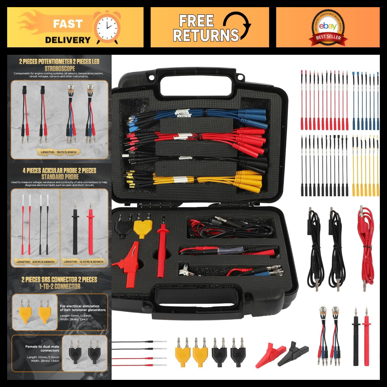 68PCS Multimeter Test Leads Kit - Replaceable Probes, Alligator Clips, Banana Pl 68PCS Multimeter Test Leads Kit - Replaceable Probes, Alligator Clips, Banana Pl