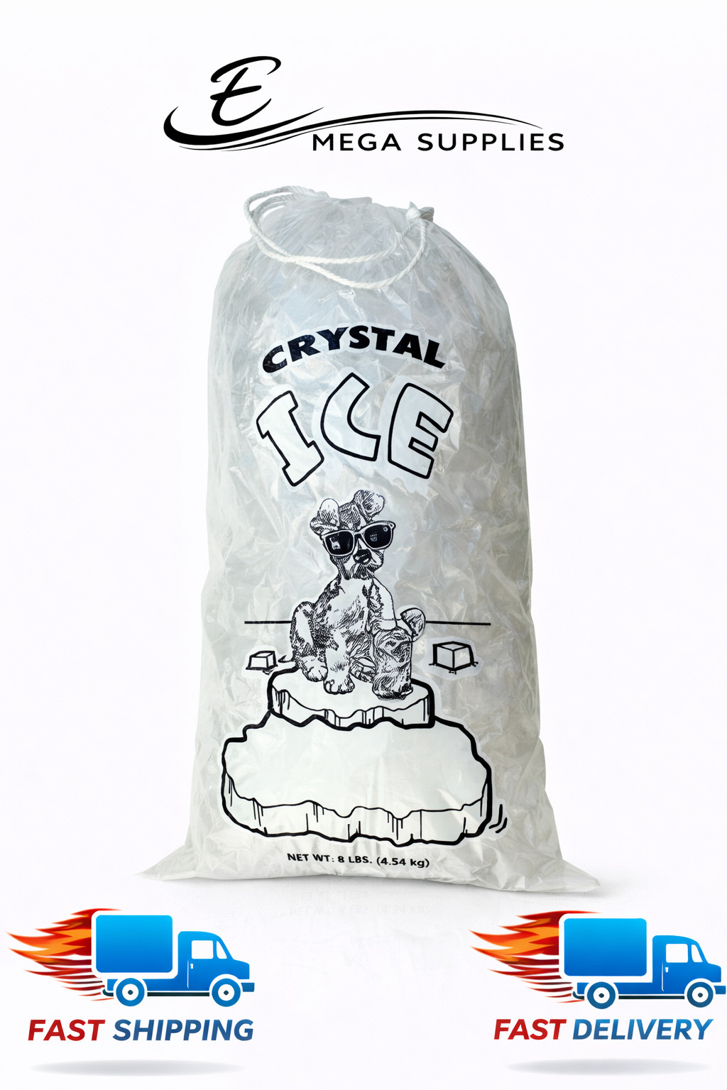 Crystal Clear Plastic Ice Bags with Cotton Draw String, 10 lb., Pack of 500 Crystal Clear Plastic Ice Bags with Cotton Draw String, 10 lb., Pack of 500