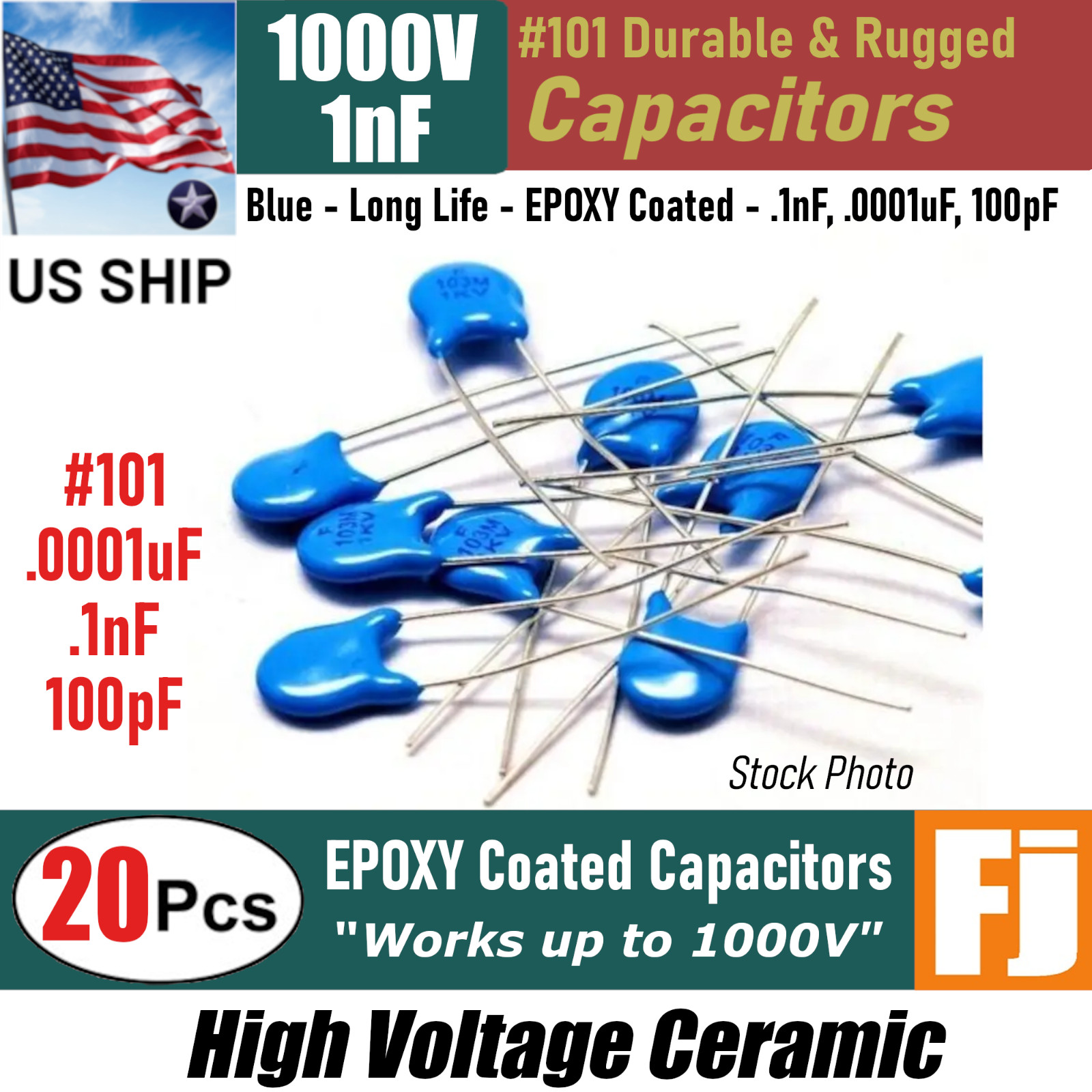20 Pcs | 101 .1nF .0001uF 100pF 1KV High Voltage Ceramic Capacitor | US SHIP 20 Pcs | 101 .1nF .0001uF 100pF 1KV High Voltage Ceramic Capacitor | US SHIP