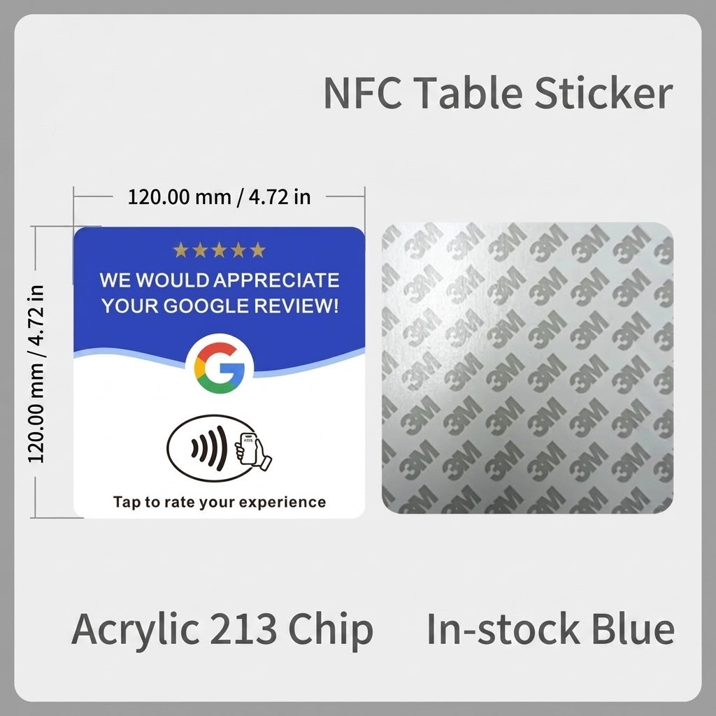 Bulk Lot NFC Google Review Tap Stand Acrylic Table Sticker (Type 4) Contactless Bulk Lot NFC Google Review Tap Stand Acrylic Table Sticker (Type 4) Contactless