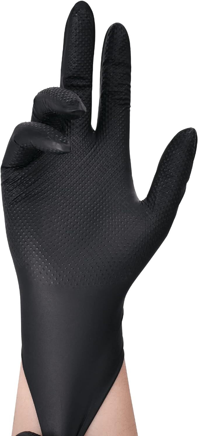 Black/Orange Nitrile Disposable Gloves 6 Mil Raised Diamond Texture | Fast Ship Black/Orange Nitrile Disposable Gloves 6 Mil Raised Diamond Texture | Fast Ship