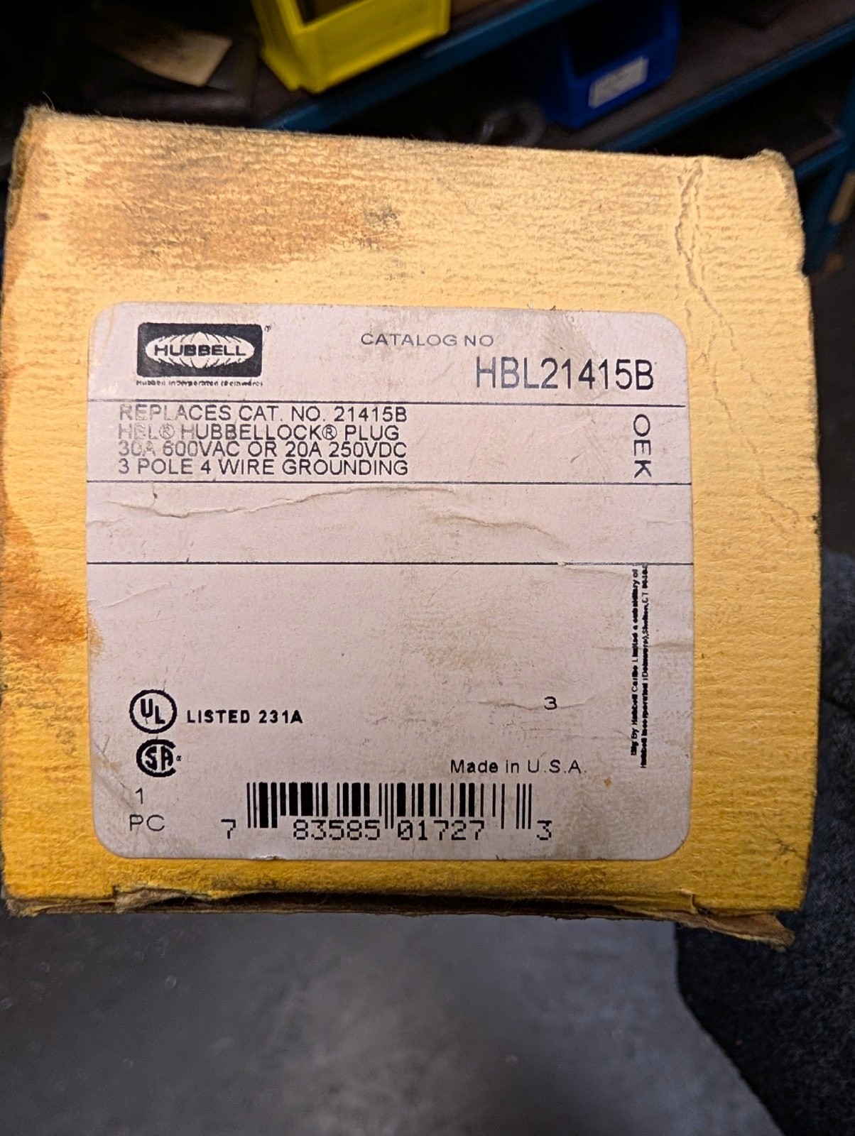 Hubbell HBL21415B Twist-Lock Locking Plug Grounding Heavy Duty 30A 600VAC