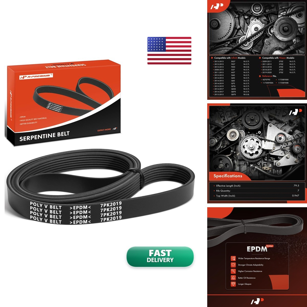 A-Premium Serpentine Belt 7-Rib 79.5 In A-Premium Serpentine Belt 7-Rib 79.5 In