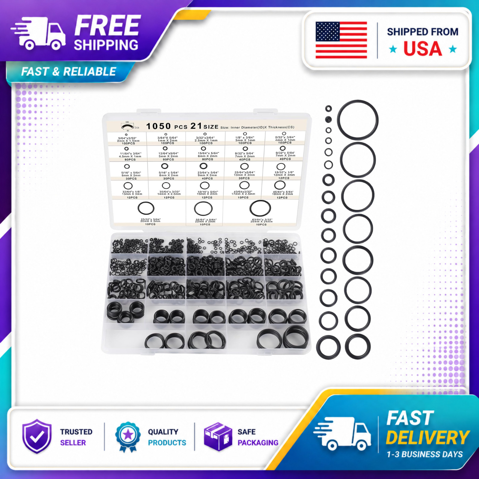 1050Pcs O Ring Kit 18 Sizes Sealing Gasket Washers, for Car Auto Vehicle Repai 1050Pcs O Ring Kit 18 Sizes Sealing Gasket Washers, for Car Auto Vehicle Repai