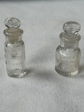 Two Vintage Caulk’s Dental Medical Embossed Clear Glass Small Bottles & Stoppers picture