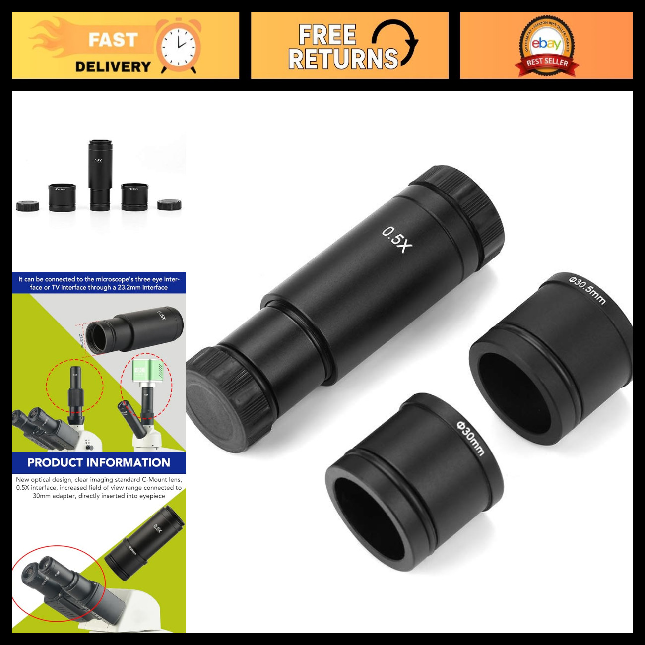 C Mount Lens Adapter Set 0.5x for CCD Camera & Digital Eyepiece - 23.2mm/30mm C Mount Lens Adapter Set 0.5x for CCD Camera & Digital Eyepiece - 23.2mm/30mm