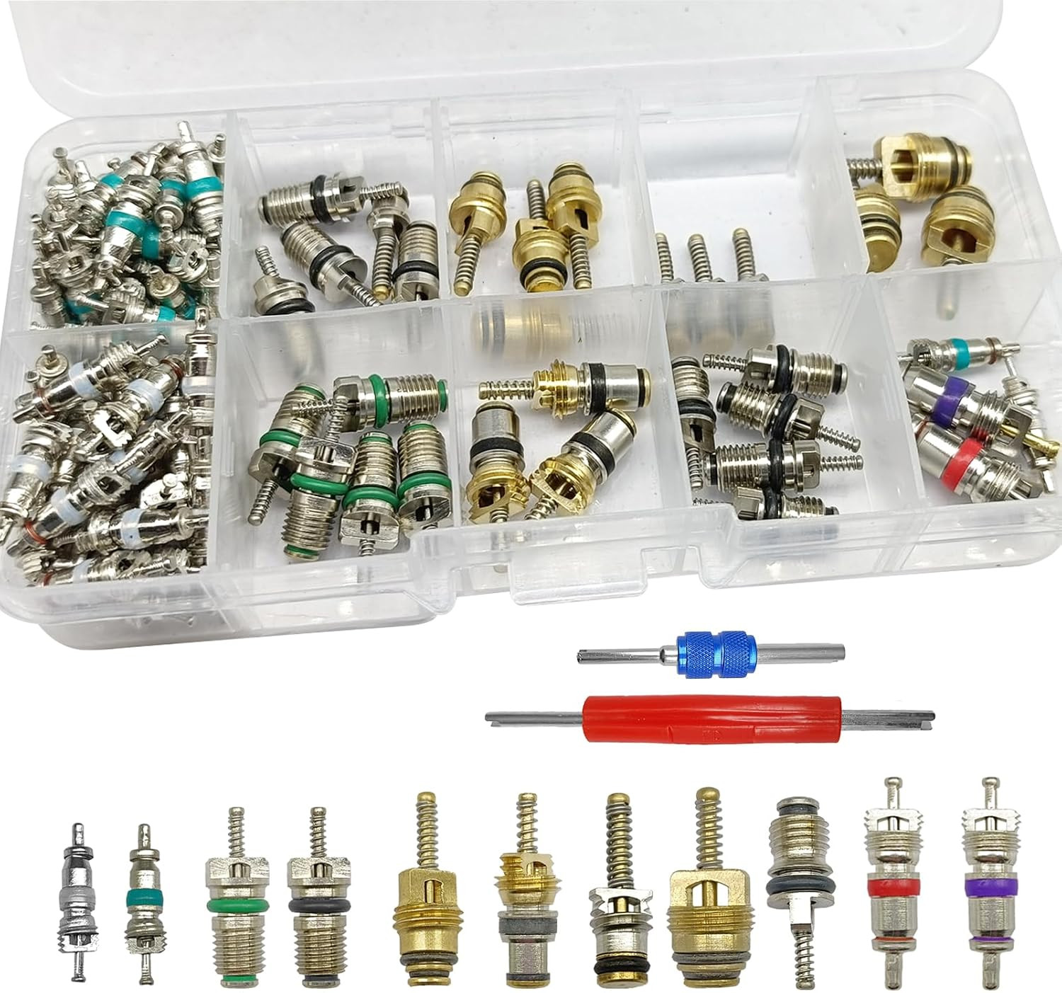102Pcs Air Conditioning Valve Core Accessories Kit, A/C R12 R134A Refrigeration 102Pcs Air Conditioning Valve Core Accessories Kit, A/C R12 R134A Refrigeration