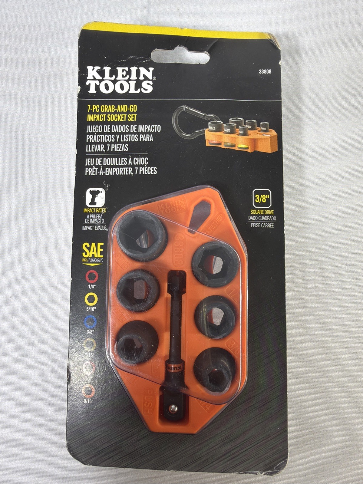 Klein Tools 33808 Grab-And-Go Impact Socket Set, SAE, 7-Piece Set 3/8 Klein Tools 33808 Grab-And-Go Impact Socket Set, SAE, 7-Piece Set 3/8