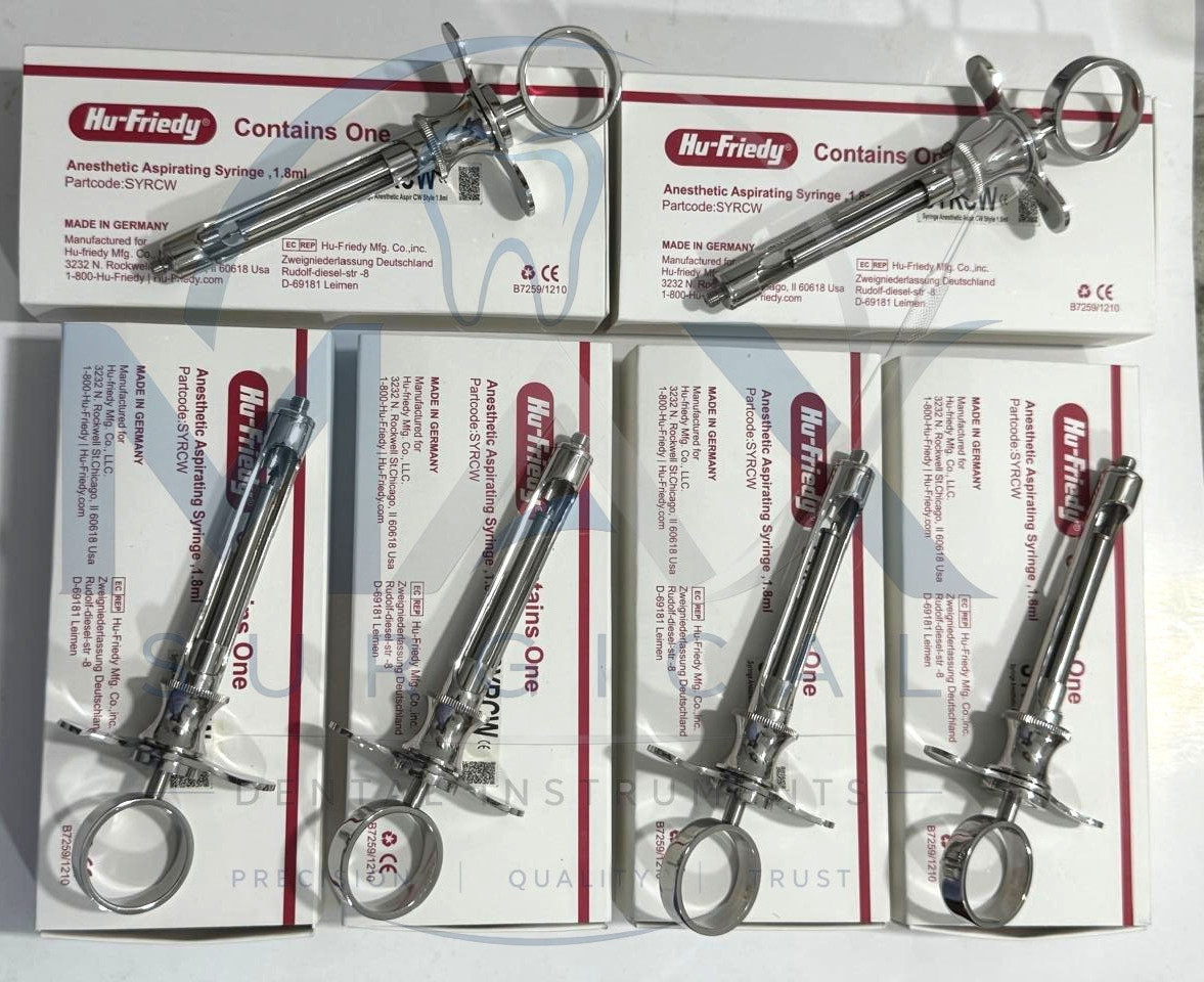 Lot of 6 Pc Hu-Friedy CW Style Dental Anesthetic Aspirating 1.8ml Syringe SYRCW Lot of 6 Pc Hu-Friedy CW Style Dental Anesthetic Aspirating 1.8ml Syringe SYRCW