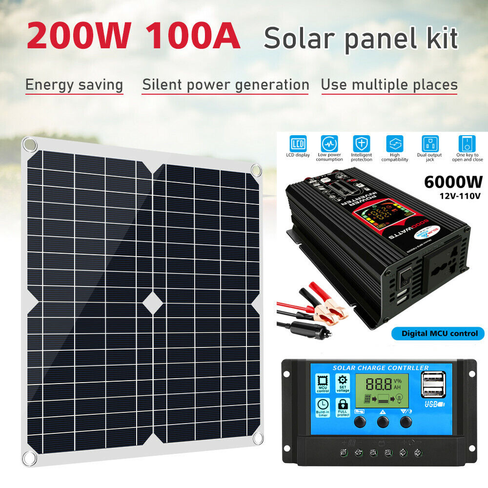 200W Outdoor Solar Panel Kit 100A 12V Battery Charger With Inverter Controller