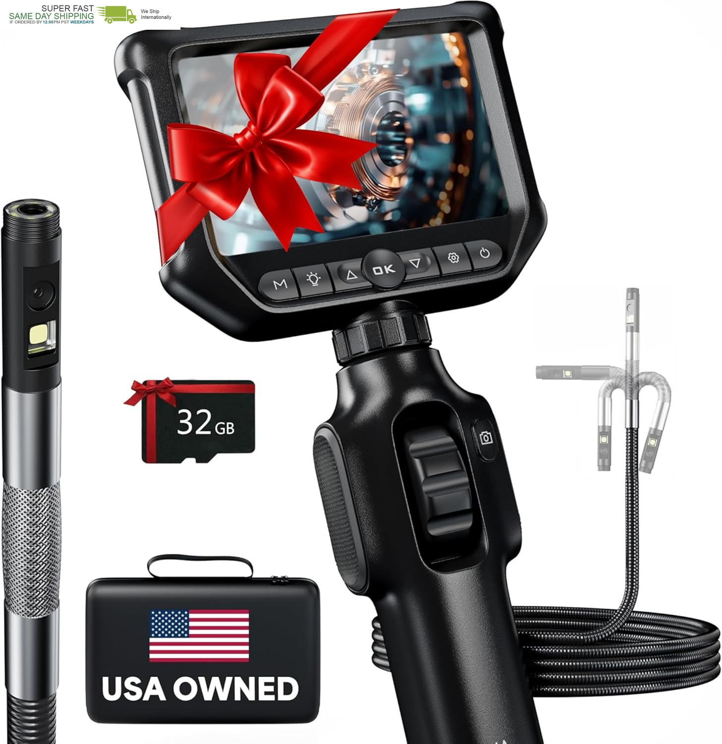 Two-Way Articulating Borescope 360°, Dual Lens Inspection Camera with Light, 6Mm Two-Way Articulating Borescope 360°, Dual Lens Inspection Camera with Light, 6Mm