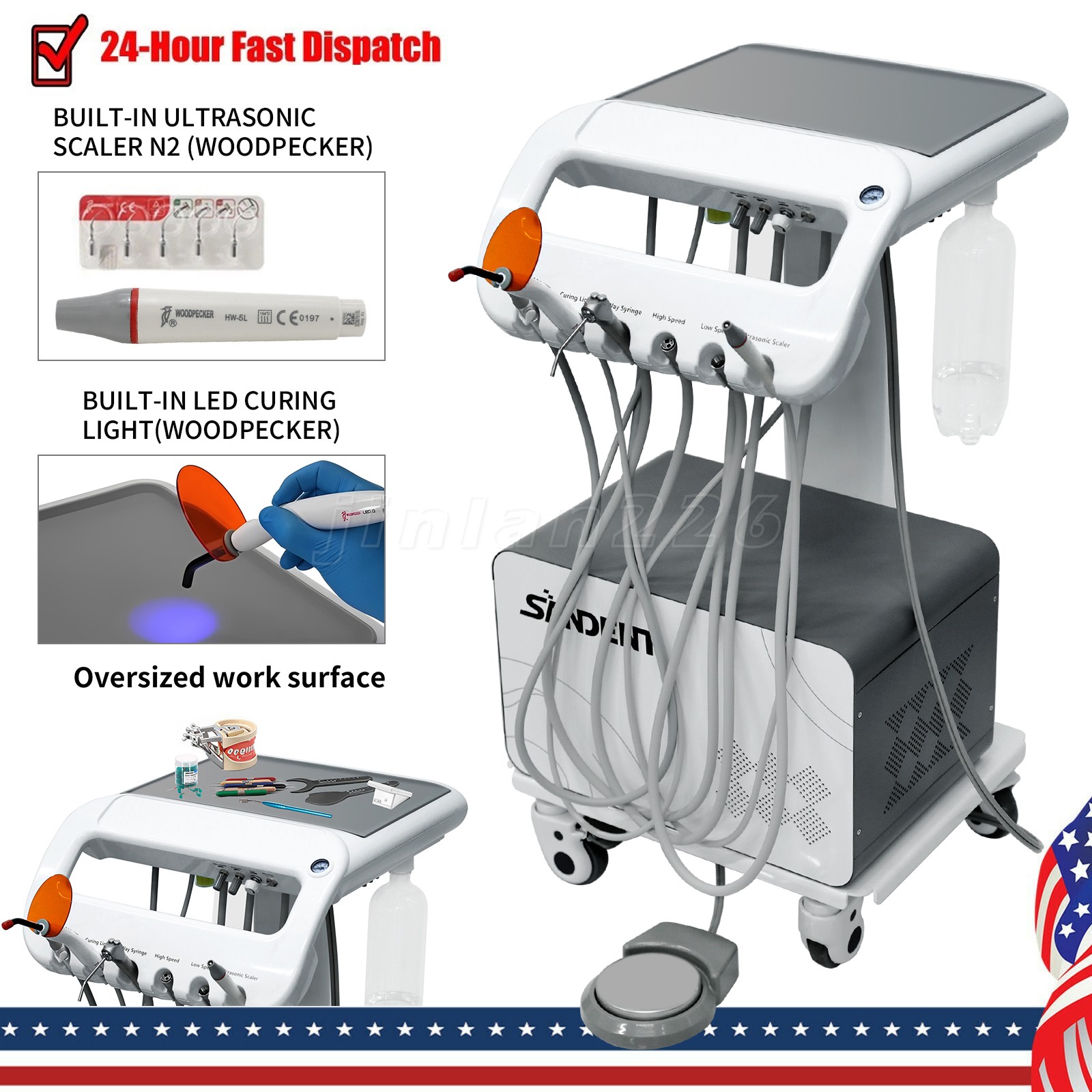 Upgraded Portable Dental Delivery Unit Compressor+Scaler+Curing Light