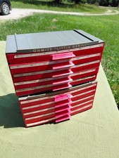 Pair of Vintage Ohmite “Little Devil” Stackable 5-Drawer Resistor Cabinets with picture