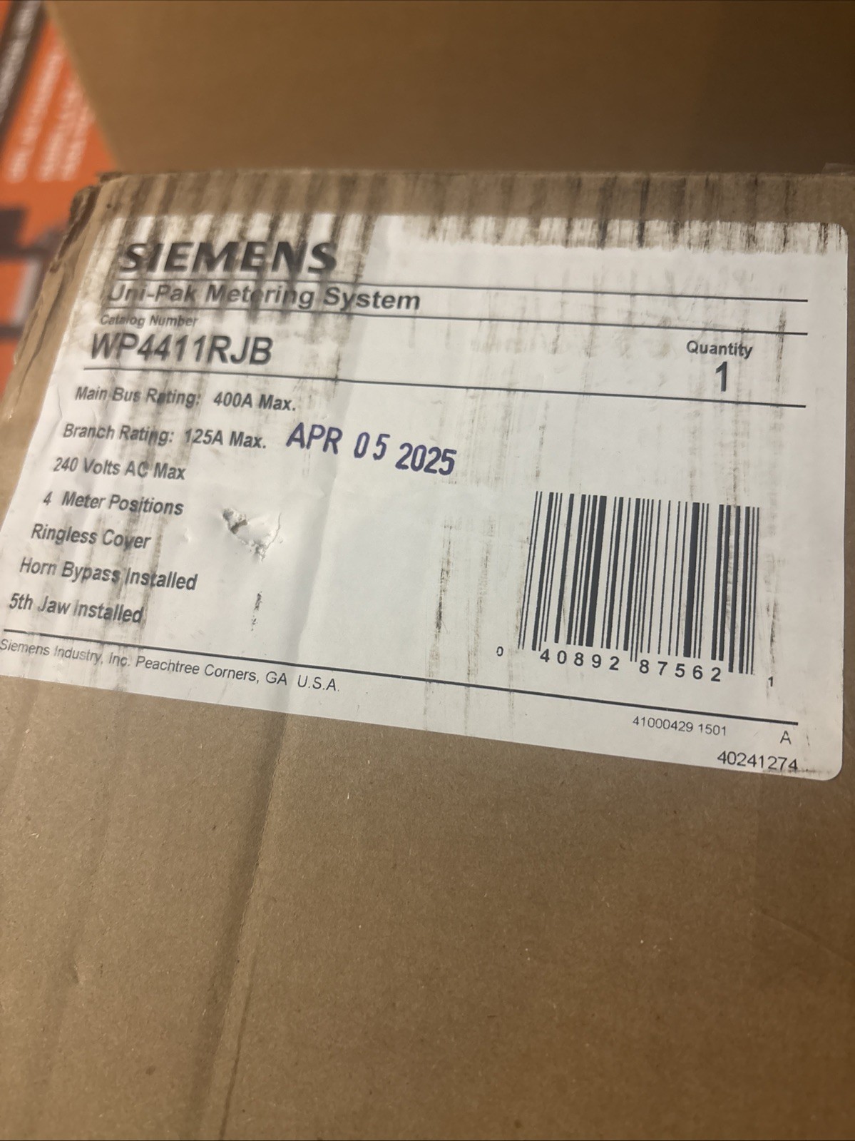 Siemens WP4411RJB 4-Gang 400A 125 Amp RINLGESS Ships Immediately Siemens WP4411RJB 4-Gang 400A 125 Amp RINLGESS Ships Immediately
