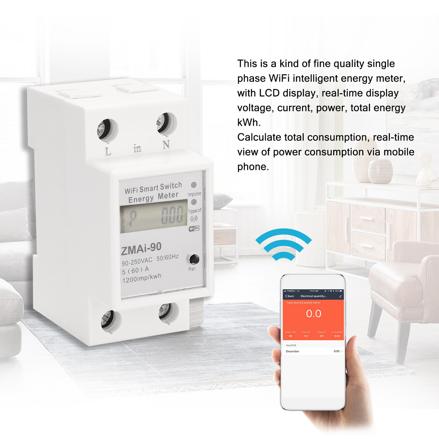 Wifi Energy Power Consumption Kwh Meter Wattmeter Single-Phase Din Rail R2Y6 Wifi Energy Power Consumption Kwh Meter Wattmeter Single-Phase Din Rail R2Y6