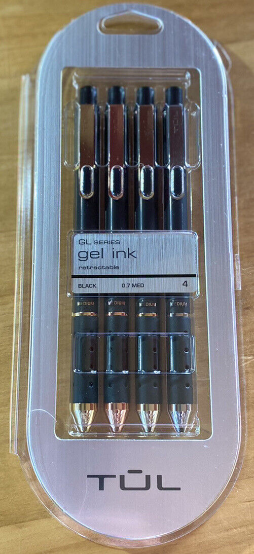 TUL GL Series Retractable Gel Pens Mixed Metals 0.7mm Black Ink 4-Pack Brand NEW