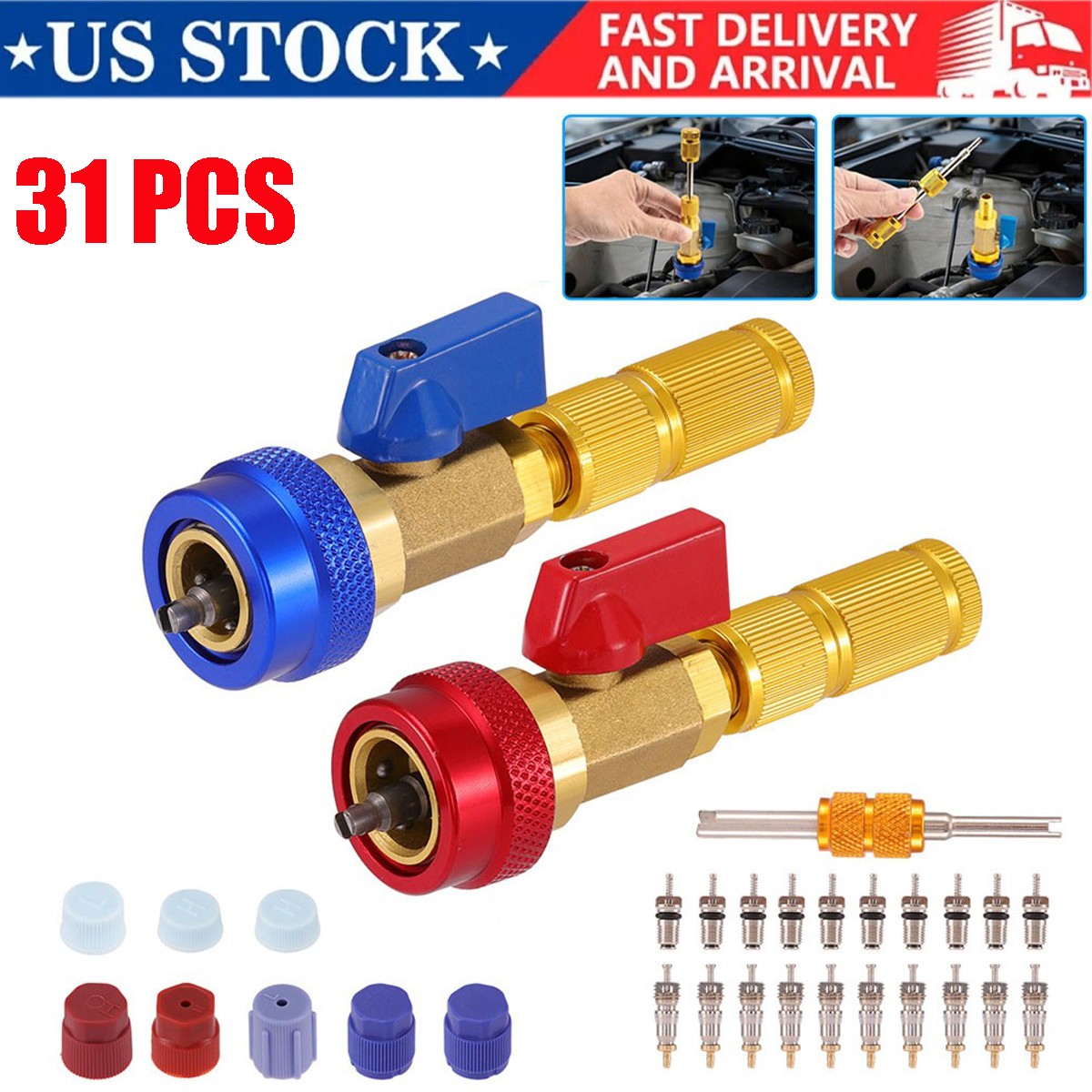 31PCS A/C Air Conditioning R134A Valve Core High Low Pressure Remover Tools 31PCS A/C Air Conditioning R134A Valve Core High Low Pressure Remover Tools