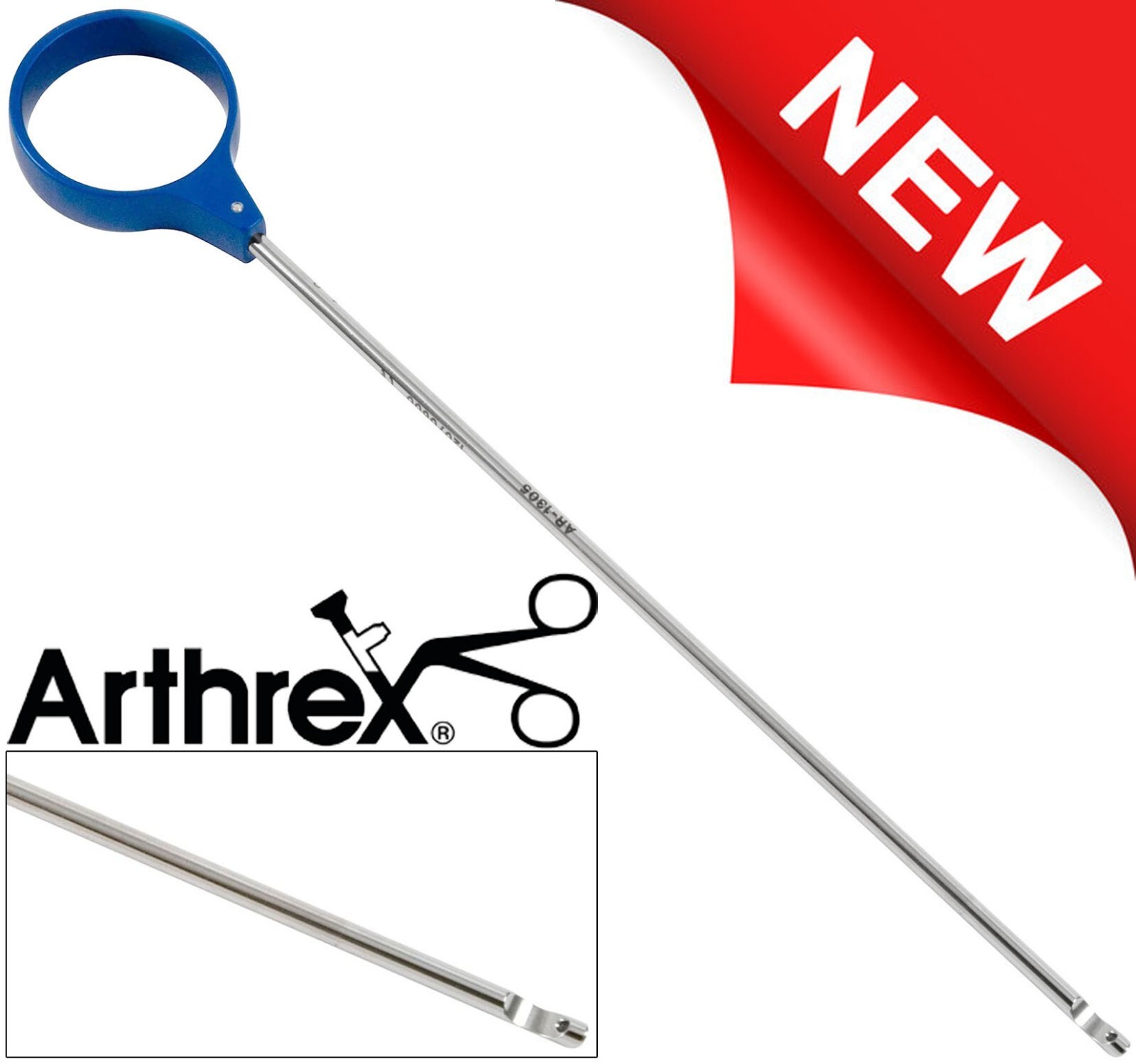 Arthrex AR-1305 Single Hole Knot Pusher With Closed End & Thumb Ring 8.25
