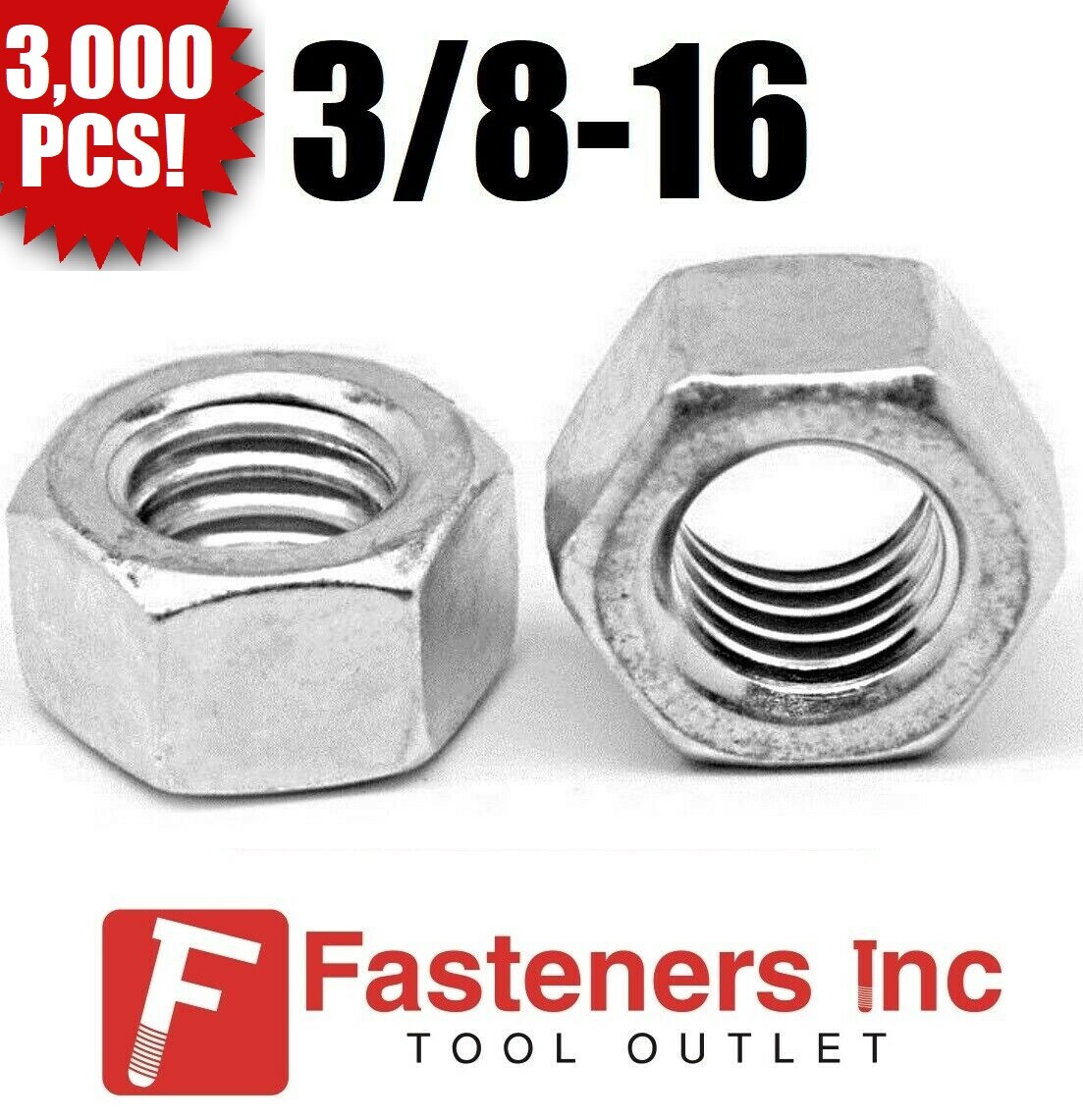 (Qty 3000) 3/8-16 Low Carbon Grade 2 Finished Hex Nuts Zinc Plated Bulk Box