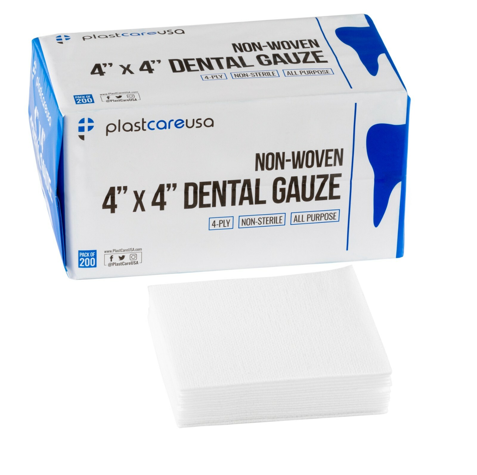 200 4x4 Non Woven Sponges 4-Ply, Non-Sterile Cotton Dental Gauze Pads 200 4x4 Non Woven Sponges 4-Ply, Non-Sterile Cotton Dental Gauze Pads