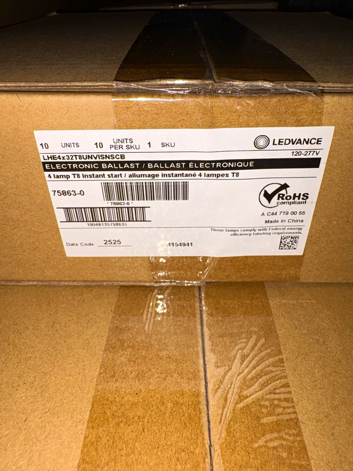 (10 pack) LEDVANCE 4-Lamp T8 Instant Start Ballast 120-277V LHE4x32T8UNVISNSCB (10 pack) LEDVANCE 4-Lamp T8 Instant Start Ballast 120-277V LHE4x32T8UNVISNSCB