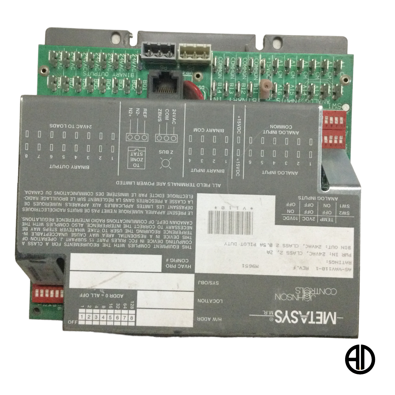 *NEW* Johnson Controls Metasys AS-VAV110-0 REV. F Variable Air Volume Controller